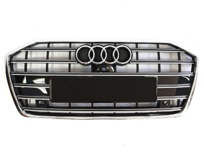 Решетка радиатора Audi A6 C8 стиль S6 черный глянец + хром (2018-...)