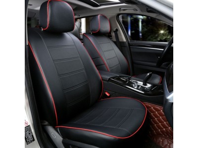 Чехлы на сиденье из искусственной кожи для Hyundai Santa Fe кроссовер EU черные с красной окантовкой (2006-2012)